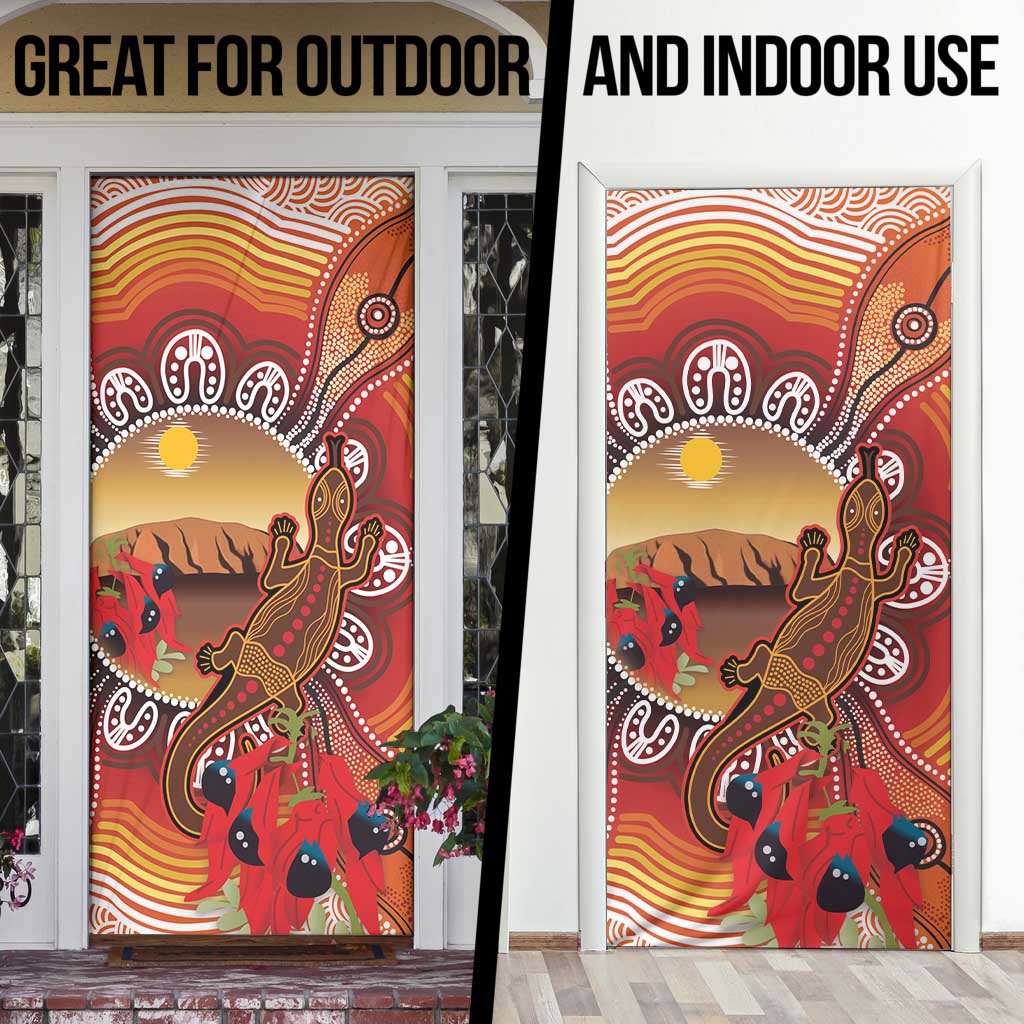 Indigenous Goanna Australia Door Cover Aussie Uluru Ayers Rock Sturt's Desert Pea