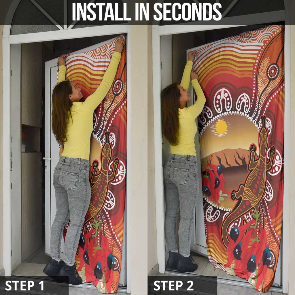 Indigenous Goanna Australia Door Cover Aussie Uluru Ayers Rock Sturt's Desert Pea