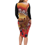 Indigenous Goanna Australia Family Matching Long Sleeve Bodycon Dress and Hawaiian Shirt Aussie Uluru Ayers Rock Sturt's Desert Pea