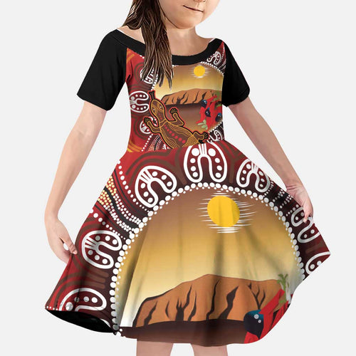 Indigenous Goanna Australia Family Matching Mermaid Dress and Hawaiian Shirt Aussie Uluru Ayers Rock Sturt's Desert Pea