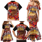Indigenous Goanna Australia Family Matching Mermaid Dress and Hawaiian Shirt Aussie Uluru Ayers Rock Sturt's Desert Pea