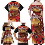 Indigenous Goanna Australia Family Matching Off Shoulder Maxi Dress and Hawaiian Shirt Aussie Uluru Ayers Rock Sturt's Desert Pea