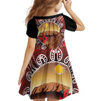 Indigenous Goanna Australia Family Matching Off Shoulder Short Dress and Hawaiian Shirt Aussie Uluru Ayers Rock Sturt's Desert Pea