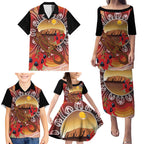 Indigenous Goanna Australia Family Matching Puletasi and Hawaiian Shirt Aussie Uluru Ayers Rock Sturt's Desert Pea
