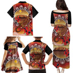 Indigenous Goanna Australia Family Matching Puletasi and Hawaiian Shirt Aussie Uluru Ayers Rock Sturt's Desert Pea