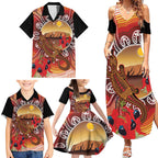 Indigenous Goanna Australia Family Matching Summer Maxi Dress and Hawaiian Shirt Aussie Uluru Ayers Rock Sturt's Desert Pea