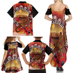 Indigenous Goanna Australia Family Matching Summer Maxi Dress and Hawaiian Shirt Aussie Uluru Ayers Rock Sturt's Desert Pea