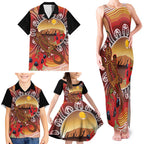 Indigenous Goanna Australia Family Matching Tank Maxi Dress and Hawaiian Shirt Aussie Uluru Ayers Rock Sturt's Desert Pea