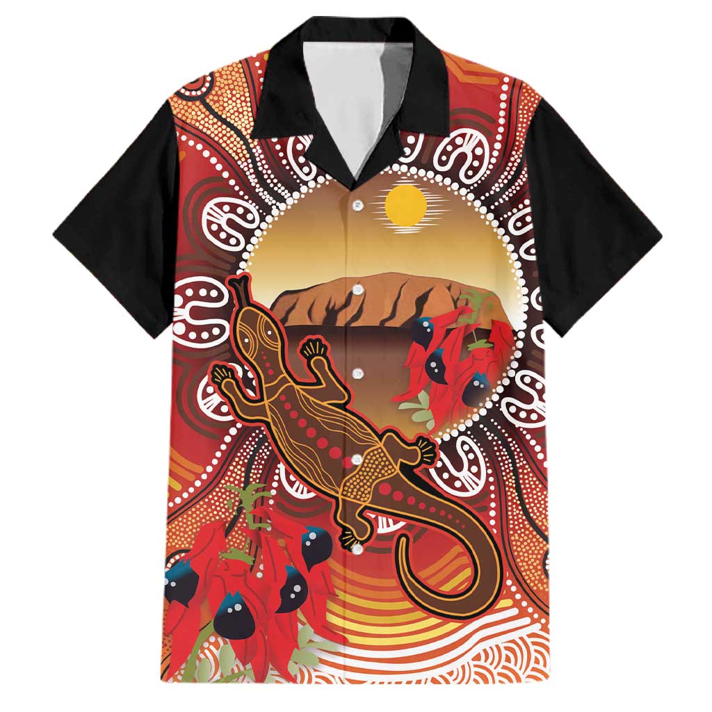 Indigenous Goanna Australia Family Matching Tank Maxi Dress and Hawaiian Shirt Aussie Uluru Ayers Rock Sturt's Desert Pea