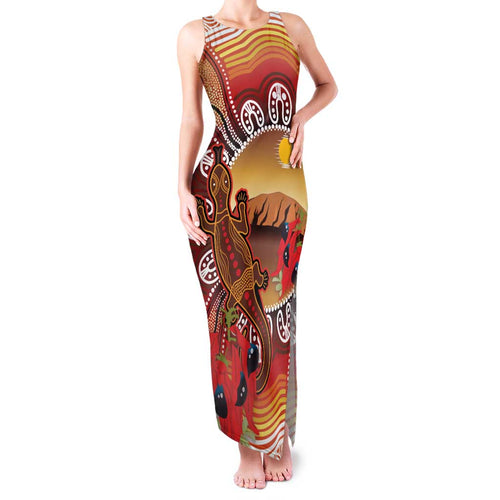 Indigenous Goanna Australia Family Matching Tank Maxi Dress and Hawaiian Shirt Aussie Uluru Ayers Rock Sturt's Desert Pea
