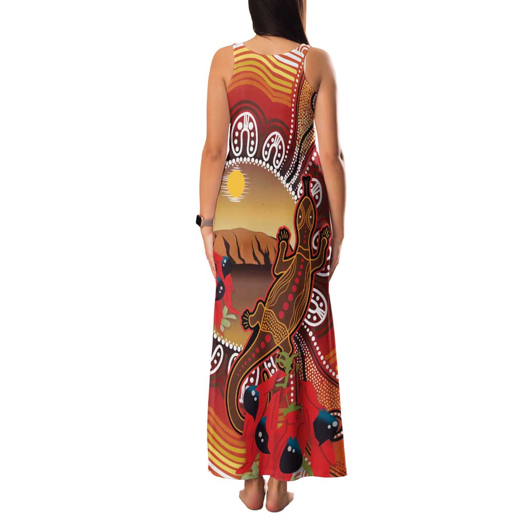 Indigenous Goanna Australia Family Matching Tank Maxi Dress and Hawaiian Shirt Aussie Uluru Ayers Rock Sturt's Desert Pea