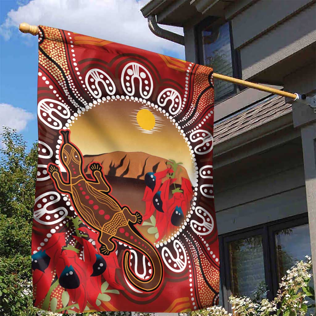 Indigenous Goanna Australia Garden Flag Aussie Uluru Ayers Rock Sturt's Desert Pea