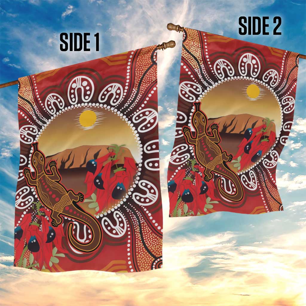 Indigenous Goanna Australia Garden Flag Aussie Uluru Ayers Rock Sturt's Desert Pea