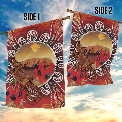 Indigenous Goanna Australia Garden Flag Aussie Uluru Ayers Rock Sturt's Desert Pea