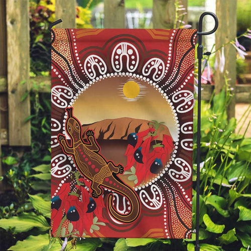 Indigenous Goanna Australia Garden Flag Aussie Uluru Ayers Rock Sturt's Desert Pea