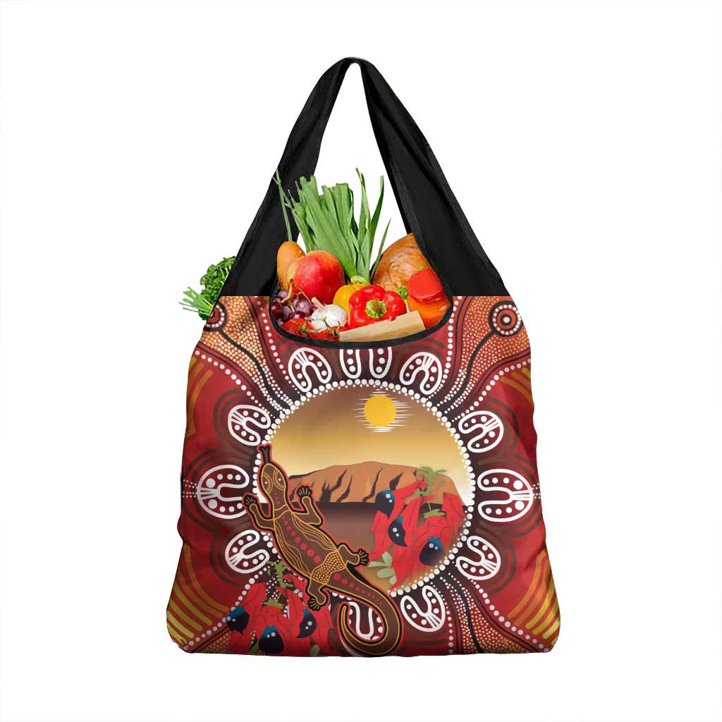 Indigenous Goanna Australia Grocery Bag Aussie Uluru Ayers Rock Sturt's Desert Pea
