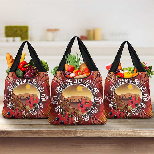 Indigenous Goanna Australia Grocery Bag Aussie Uluru Ayers Rock Sturt's Desert Pea