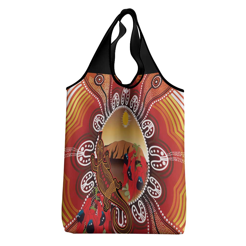 Indigenous Goanna Australia Grocery Bag Aussie Uluru Ayers Rock Sturt's Desert Pea