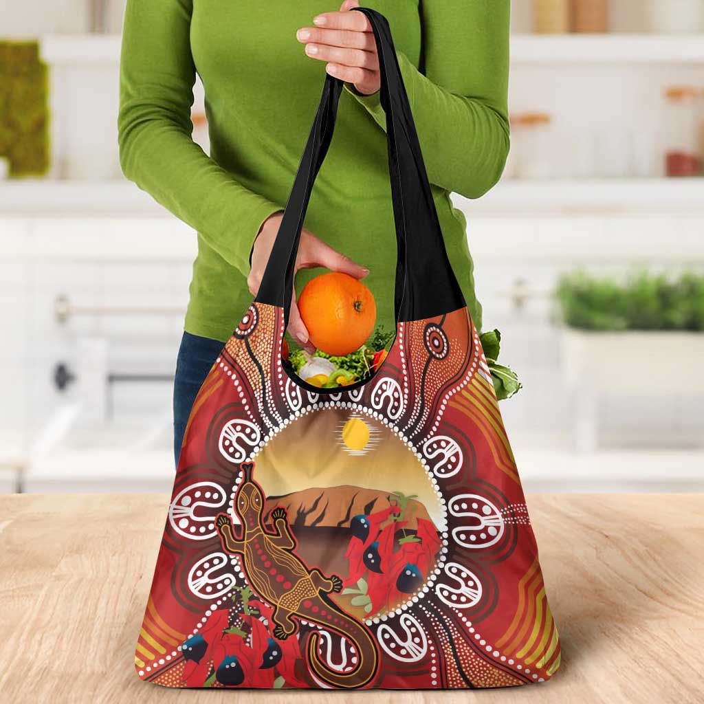 Indigenous Goanna Australia Grocery Bag Aussie Uluru Ayers Rock Sturt's Desert Pea