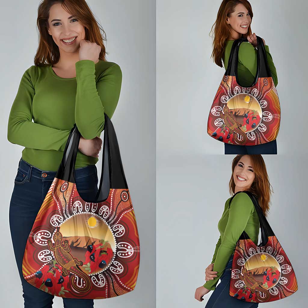 Indigenous Goanna Australia Grocery Bag Aussie Uluru Ayers Rock Sturt's Desert Pea