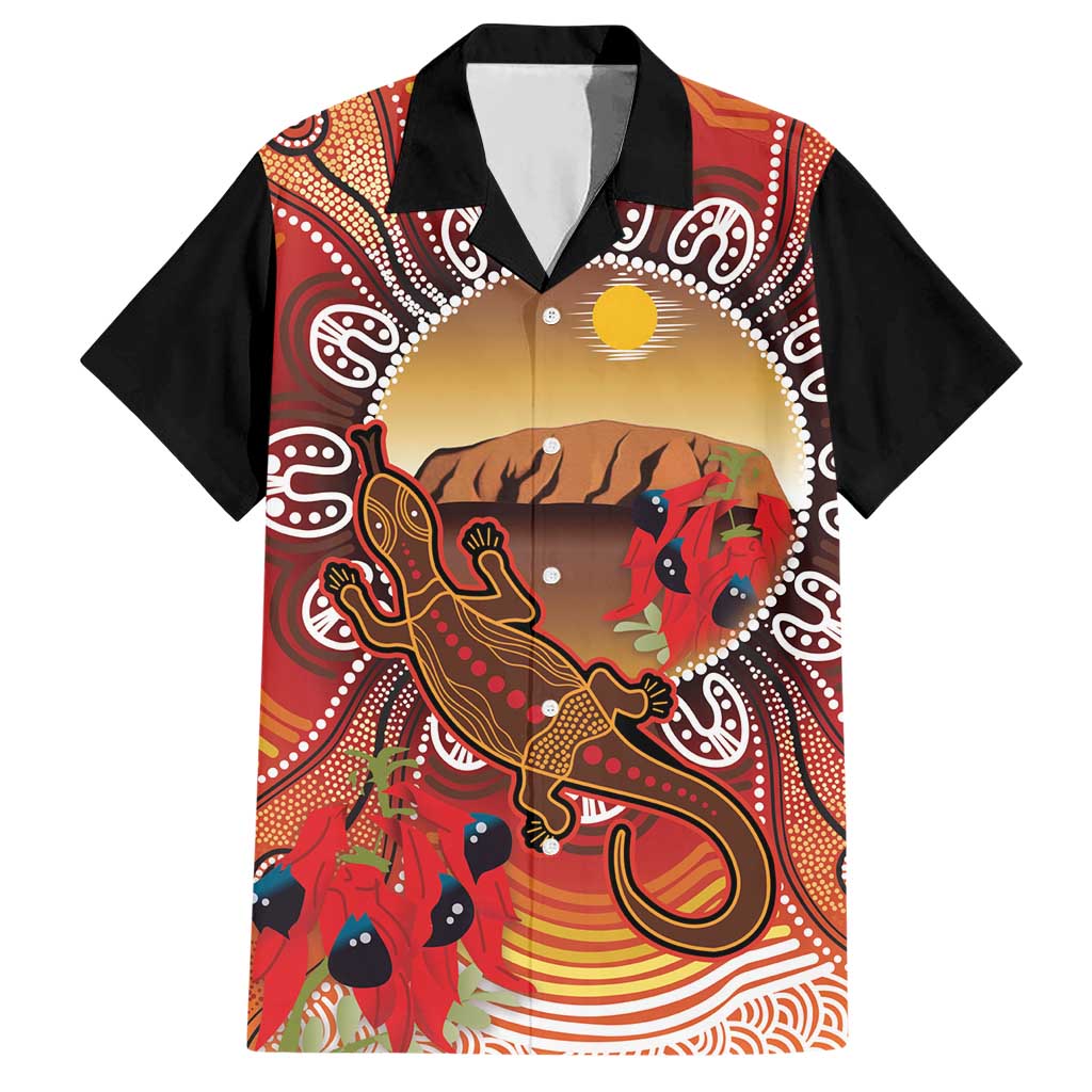 Indigenous Goanna Australia Hawaiian Shirt Aussie Uluru Ayers Rock Sturt's Desert Pea
