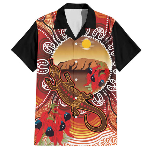 Indigenous Goanna Australia Hawaiian Shirt Aussie Uluru Ayers Rock Sturt's Desert Pea