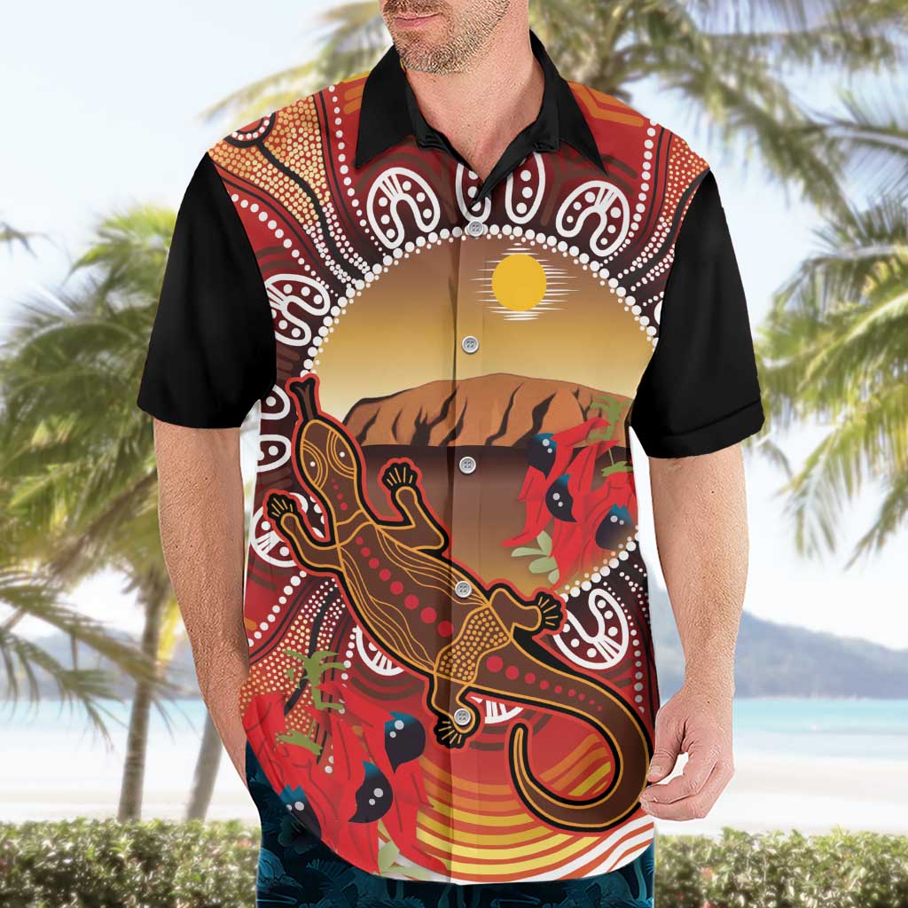 Indigenous Goanna Australia Hawaiian Shirt Aussie Uluru Ayers Rock Sturt's Desert Pea