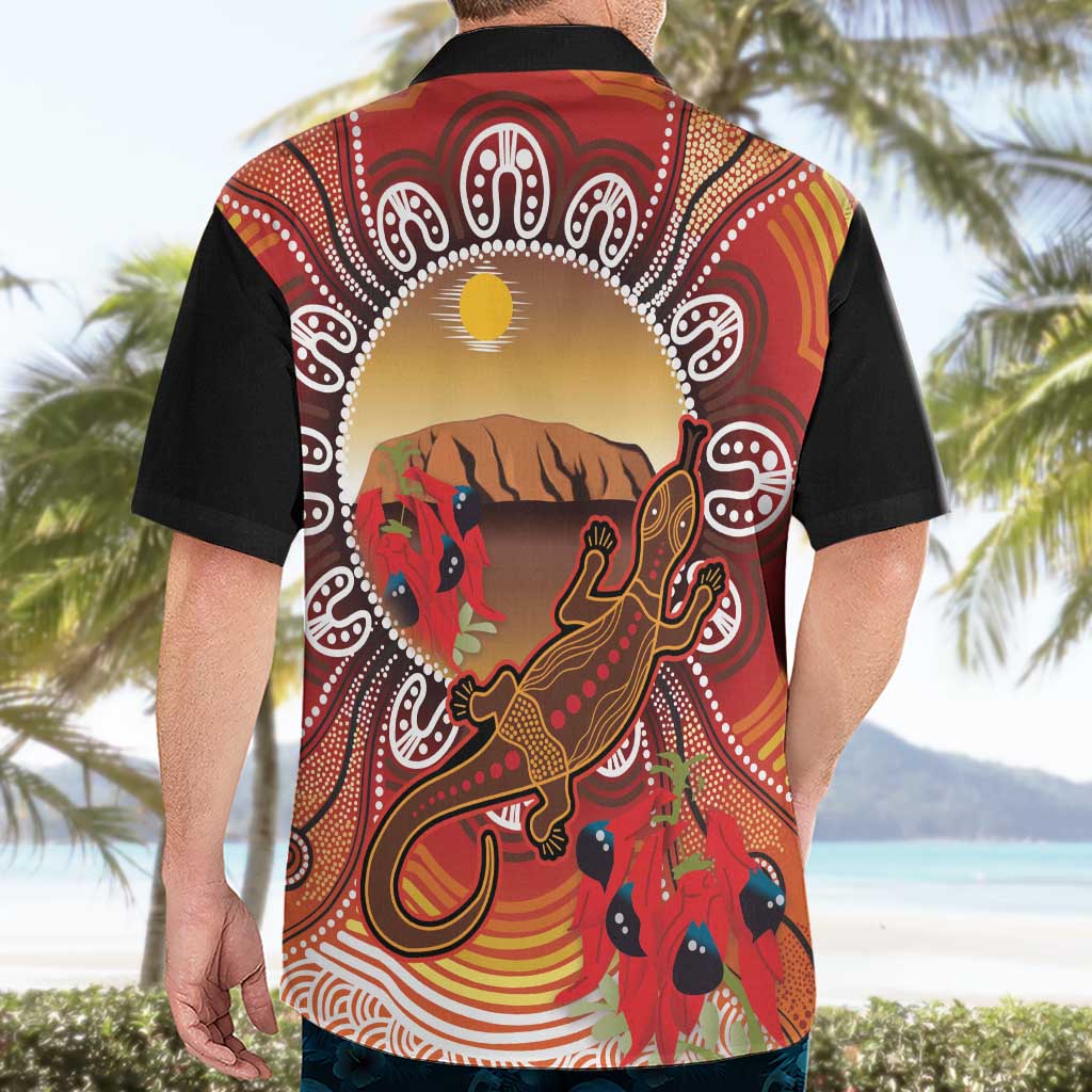 Indigenous Goanna Australia Hawaiian Shirt Aussie Uluru Ayers Rock Sturt's Desert Pea