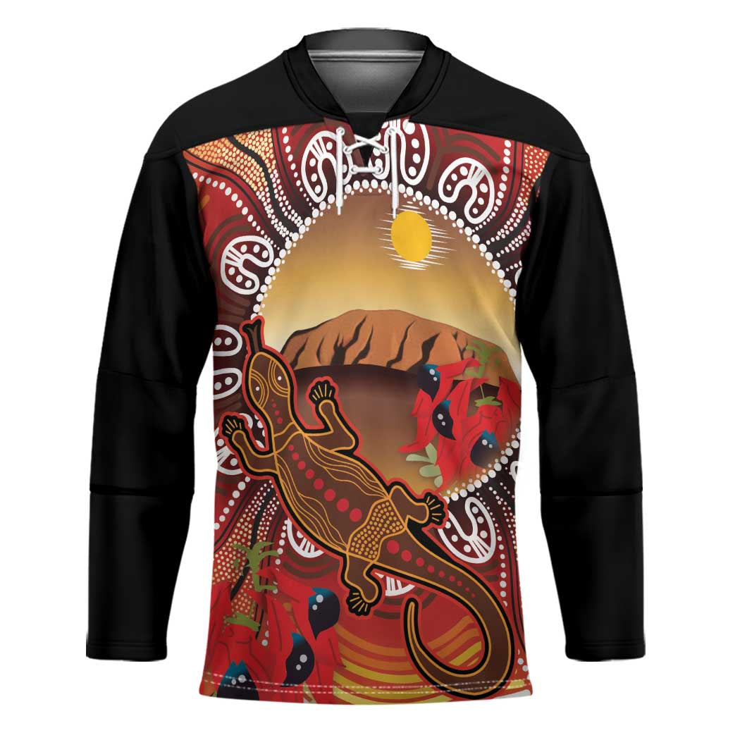 Indigenous Goanna Australia Hockey Jersey Aussie Uluru Ayers Rock Sturt's Desert Pea