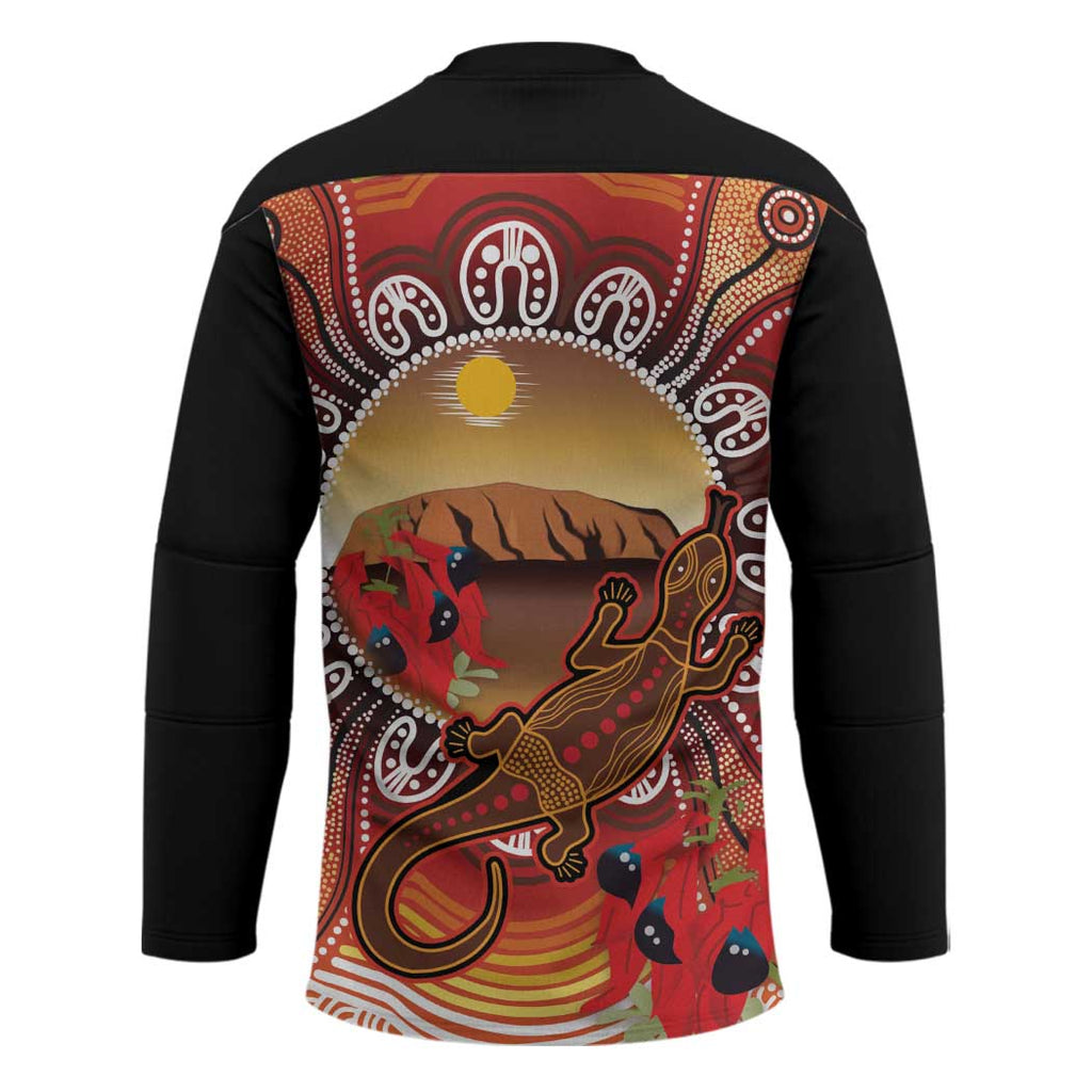 Indigenous Goanna Australia Hockey Jersey Aussie Uluru Ayers Rock Sturt's Desert Pea