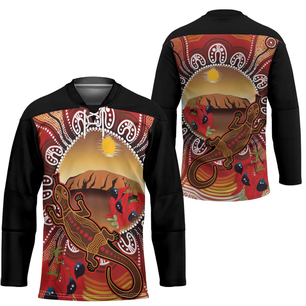 Indigenous Goanna Australia Hockey Jersey Aussie Uluru Ayers Rock Sturt's Desert Pea
