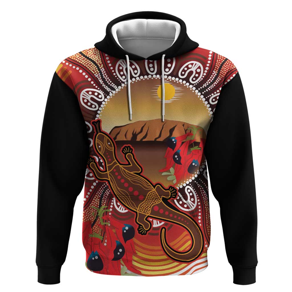 Indigenous Goanna Australia Hoodie Aussie Uluru Ayers Rock Sturt's Desert Pea