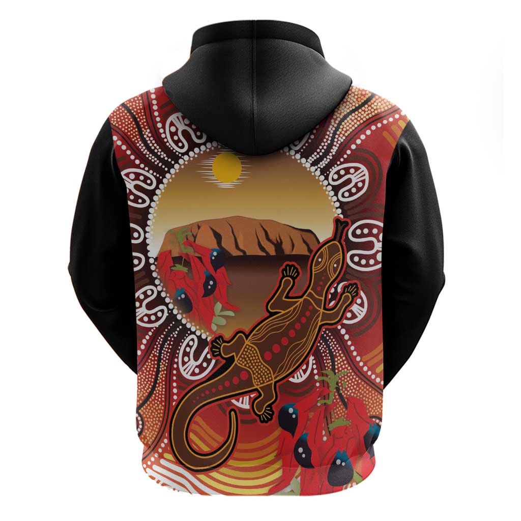 Indigenous Goanna Australia Hoodie Aussie Uluru Ayers Rock Sturt's Desert Pea