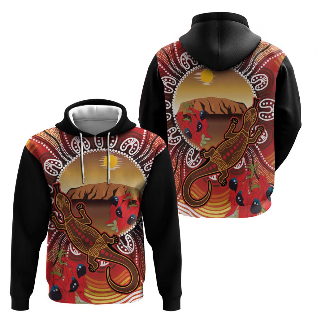 Indigenous Goanna Australia Hoodie Aussie Uluru Ayers Rock Sturt's Desert Pea