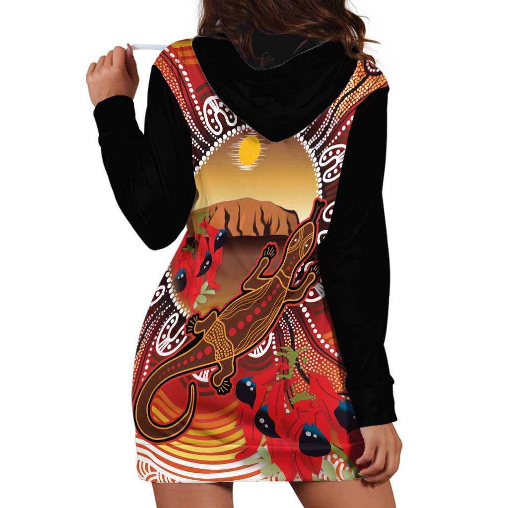 Indigenous Goanna Australia Hoodie Dress Aussie Uluru Ayers Rock Sturt's Desert Pea