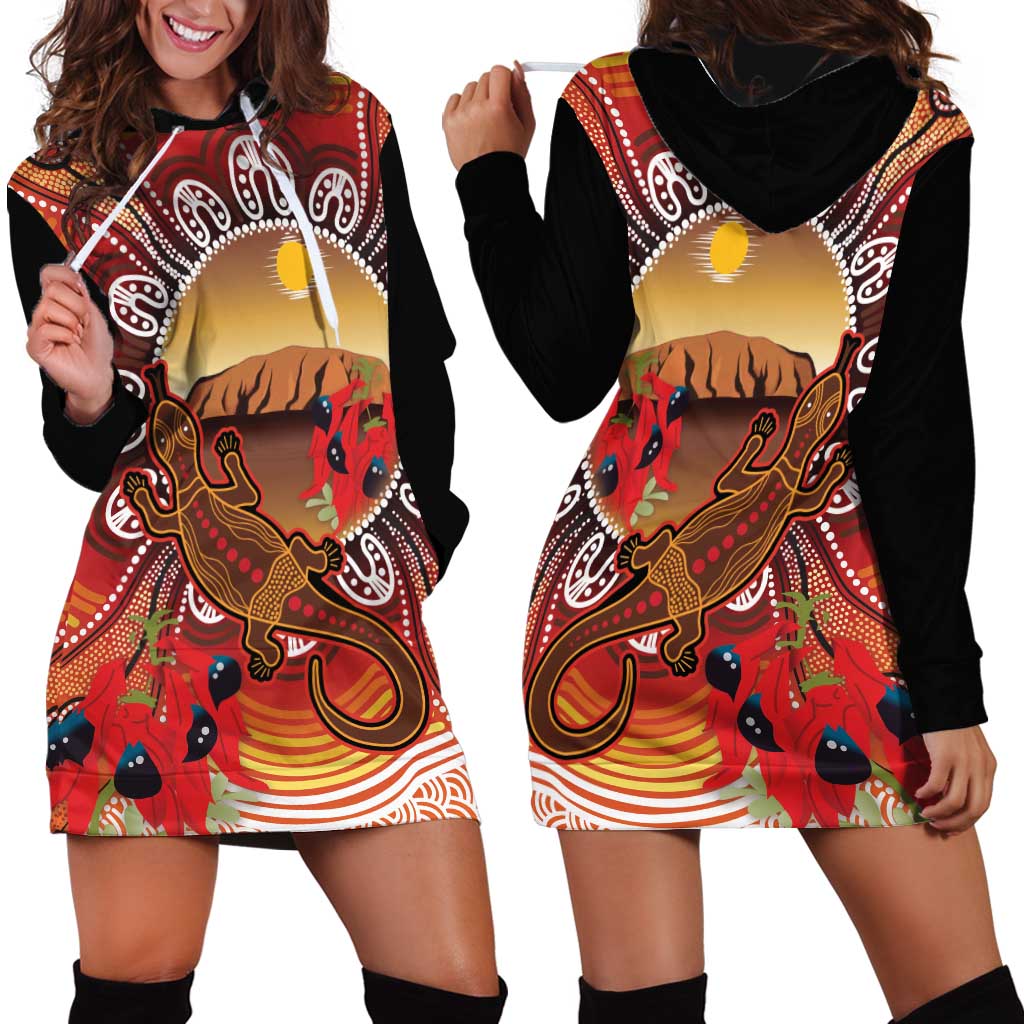 Indigenous Goanna Australia Hoodie Dress Aussie Uluru Ayers Rock Sturt's Desert Pea