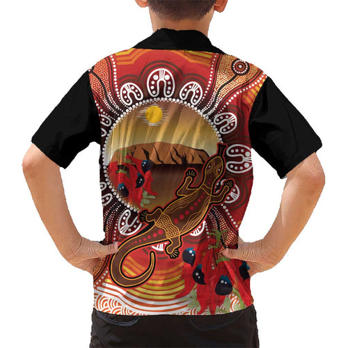 Indigenous Goanna Australia Kid Hawaiian Shirt Aussie Uluru Ayers Rock Sturt's Desert Pea