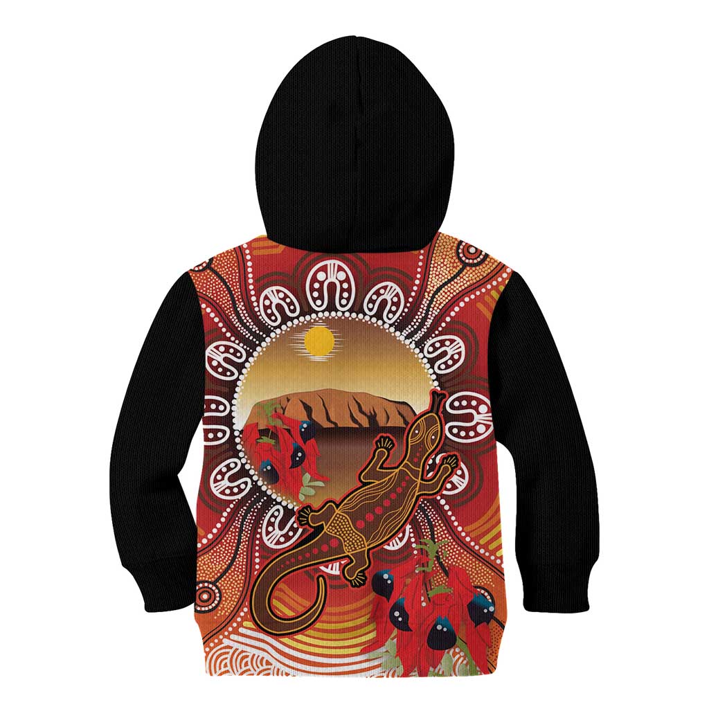Indigenous Goanna Australia Kid Hoodie Aussie Uluru Ayers Rock Sturt's Desert Pea