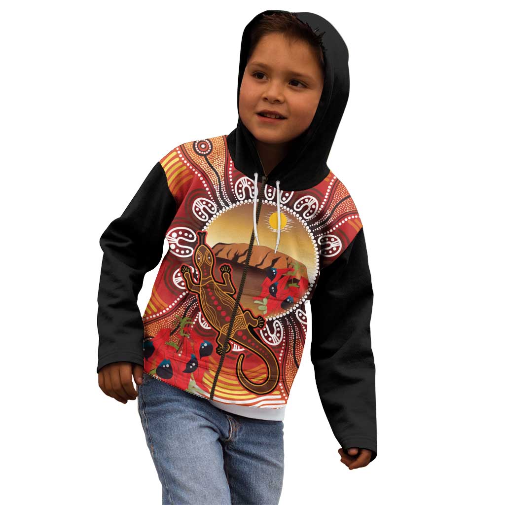 Indigenous Goanna Australia Kid Hoodie Aussie Uluru Ayers Rock Sturt's Desert Pea