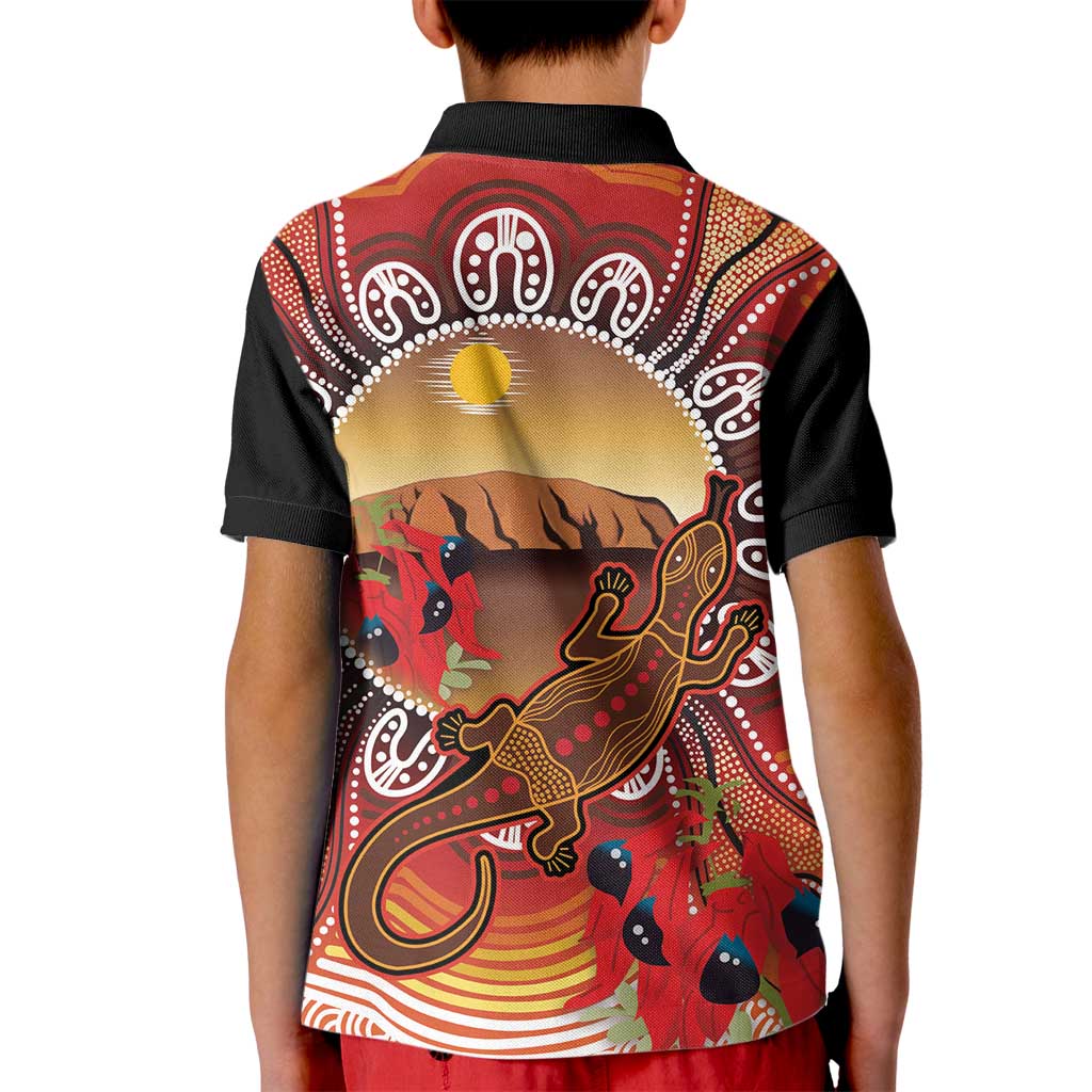 Indigenous Goanna Australia Kid Polo Shirt Aussie Uluru Ayers Rock Sturt's Desert Pea