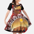 Indigenous Goanna Australia Kid Short Sleeve Dress Aussie Uluru Ayers Rock Sturt's Desert Pea