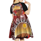 Indigenous Goanna Australia Kid Short Sleeve Dress Aussie Uluru Ayers Rock Sturt's Desert Pea