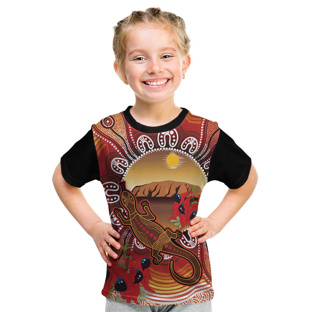 Indigenous Goanna Australia Kid T Shirt Aussie Uluru Ayers Rock Sturt's Desert Pea