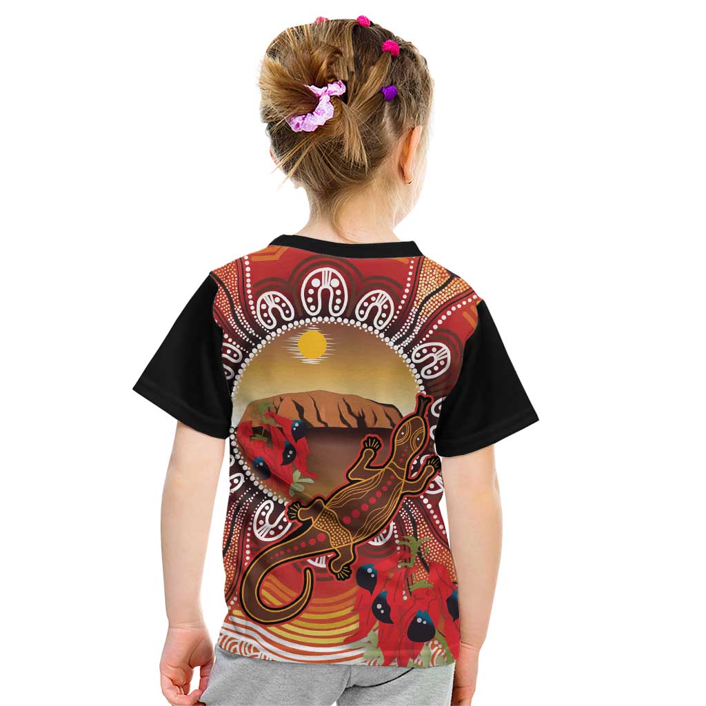 Indigenous Goanna Australia Kid T Shirt Aussie Uluru Ayers Rock Sturt's Desert Pea