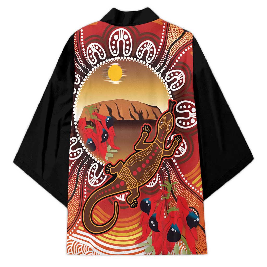 Indigenous Goanna Australia Kimono Aussie Uluru Ayers Rock Sturt's Desert Pea