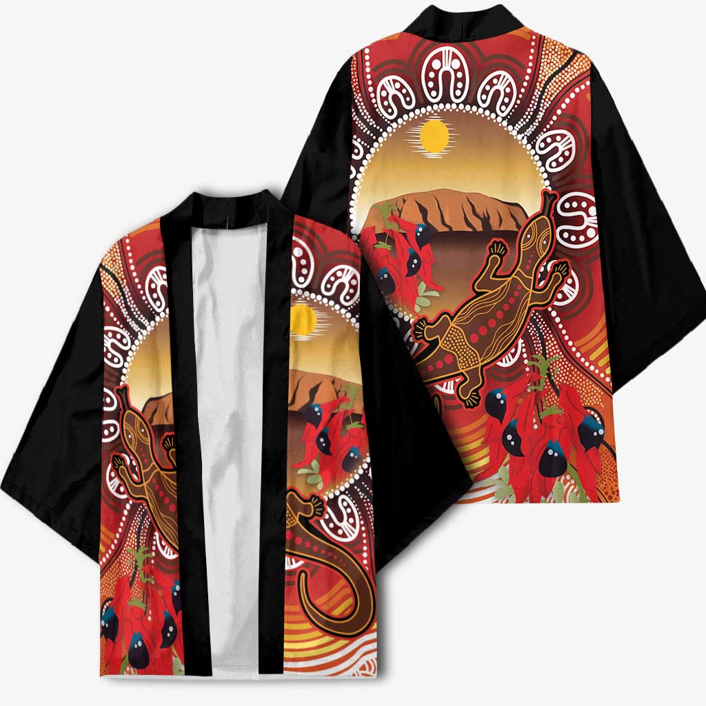 Indigenous Goanna Australia Kimono Aussie Uluru Ayers Rock Sturt's Desert Pea