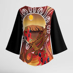 Indigenous Goanna Australia Kimono Sleeve Blouse Aussie Uluru Ayers Rock Sturt's Desert Pea