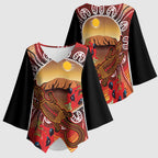 Indigenous Goanna Australia Kimono Sleeve Blouse Aussie Uluru Ayers Rock Sturt's Desert Pea