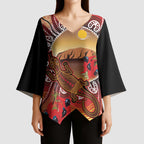 Indigenous Goanna Australia Kimono Sleeve Blouse Aussie Uluru Ayers Rock Sturt's Desert Pea