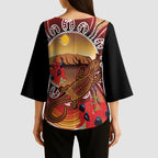 Indigenous Goanna Australia Kimono Sleeve Blouse Aussie Uluru Ayers Rock Sturt's Desert Pea